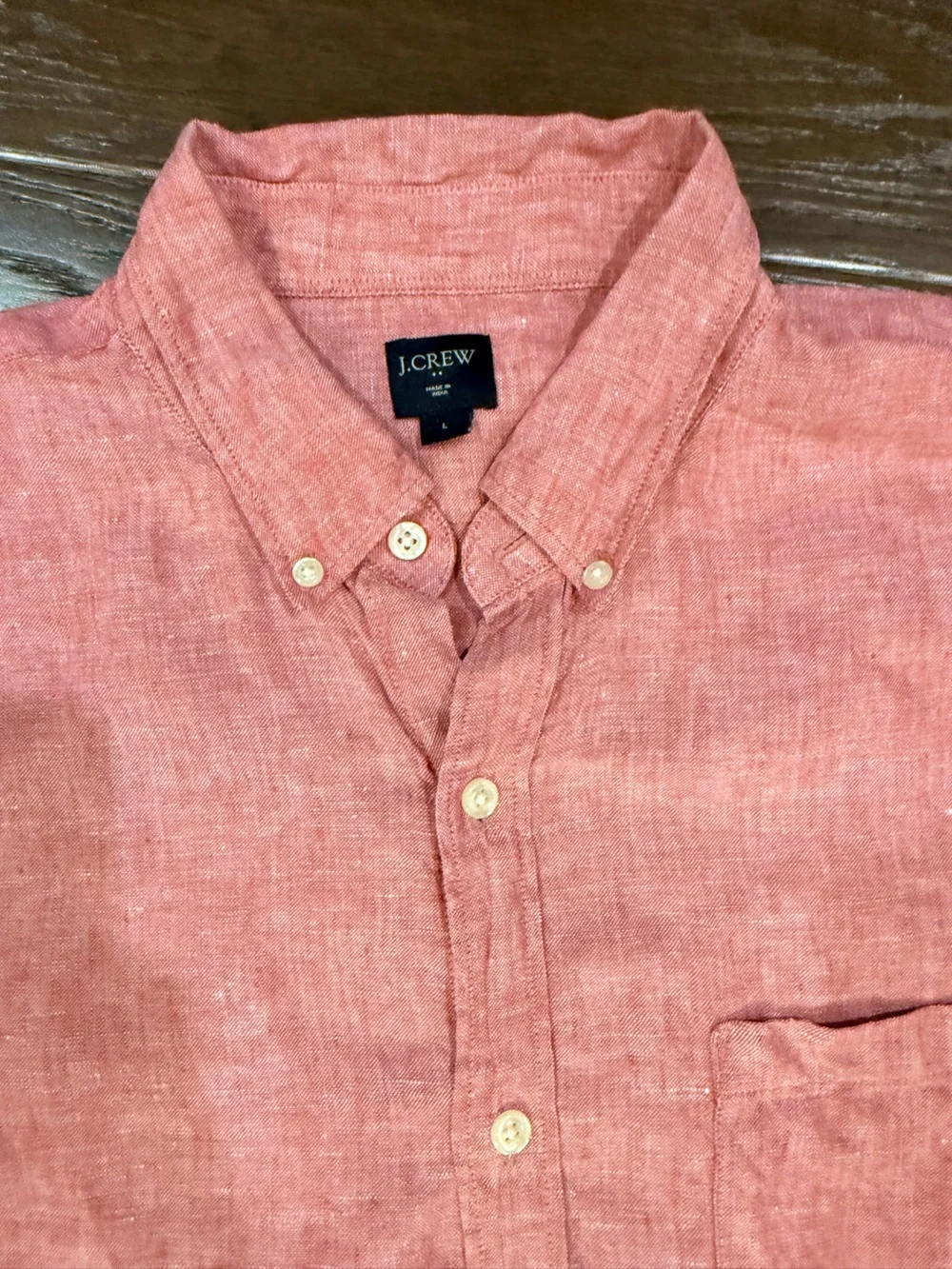 J Crew Men’s Short Sleeve Linen Button Down Shirt Red Size L